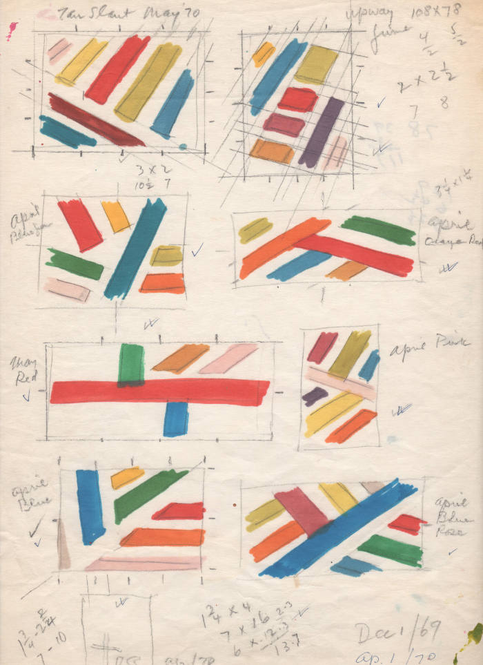 Tan Slant, Upway, April Blue, April Orange Red, May Red, April Pink, April Blue Rose and April Blue Rose