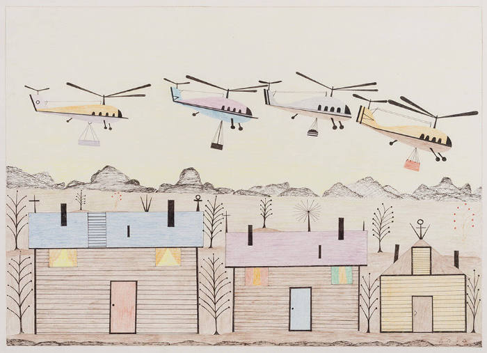 Untitled (Modern settlement with helicopters)