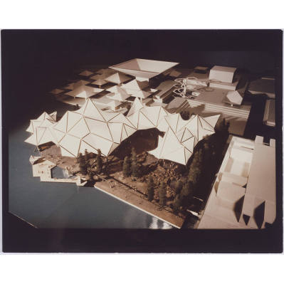 Model Made by Fairchild and Dubois, Architects for Ontario Pavillion Expo '67: Arrow Indicating the Site of the Pioneer Family