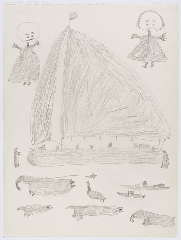 Figures with Sailboat and Sea Creatures