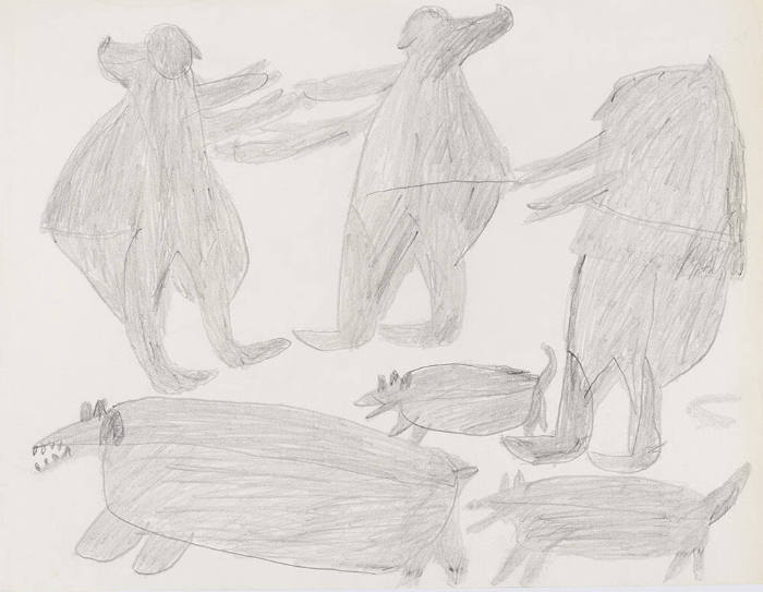 Untitled (Three figures and three dogs)