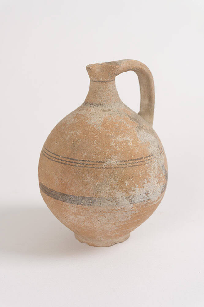 Early Cypriot Iron Age Geometric Period orange pottery globular bodied vessel