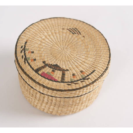 Lidded Basket with Garden Scene