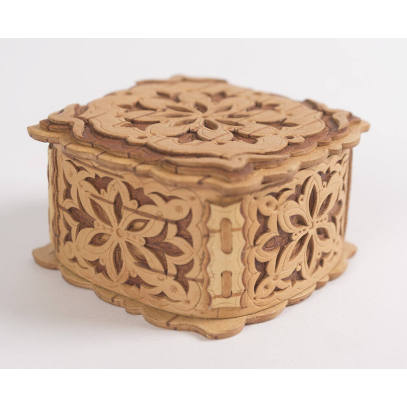 Chipped Bark Lidded Box with Floral Design