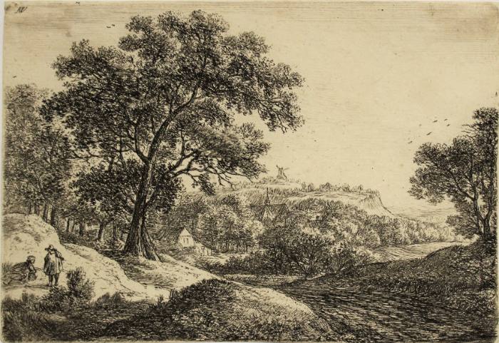 Two Travellers Conversing Below a Small Hill