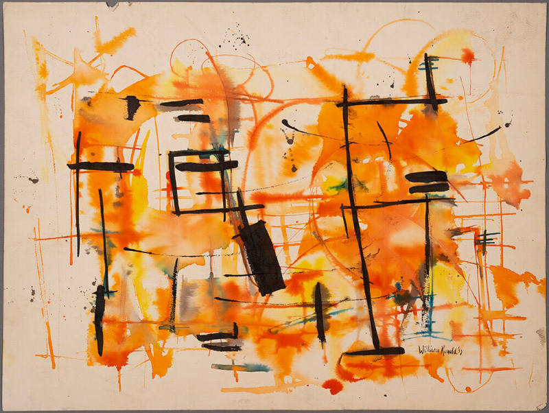 Untitled (Orange, black and yellow line work)