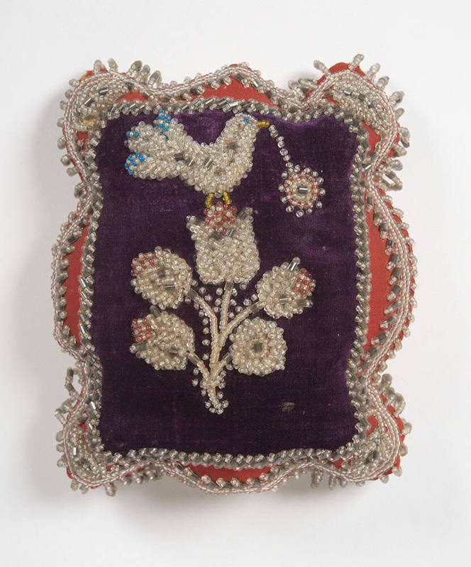 Untitled (Rectangular hatpin cushion with bird motif)