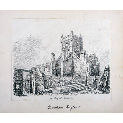 Sketch Book bound by William Wood and containing ink sketches by W. Wood, Late 19th c. lithographs of English Churches, 18th c. etchings and photographs of Macclesfield and Prestbury, Cheshire