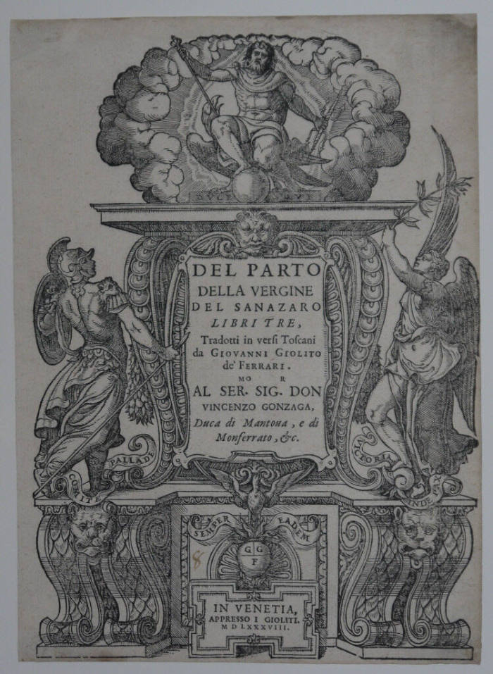 Title Page to "Del Parto della Vergine del Sanazara"