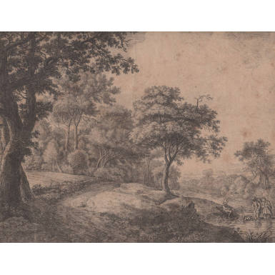 Landscape with Three People and a Dog