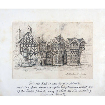 Sketch Book bound by William Wood and containing ink sketches by W. Wood, Late 19th c. lithographs of English Churches, 18th c. etchings and photographs of Macclesfield and Prestbury, Cheshire